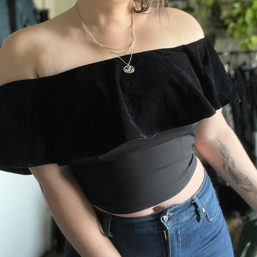 Sachin and Babi off the shoulder velvet top